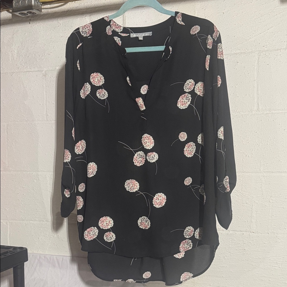 Daniel Rainn Black Blouse with Floral Accents
